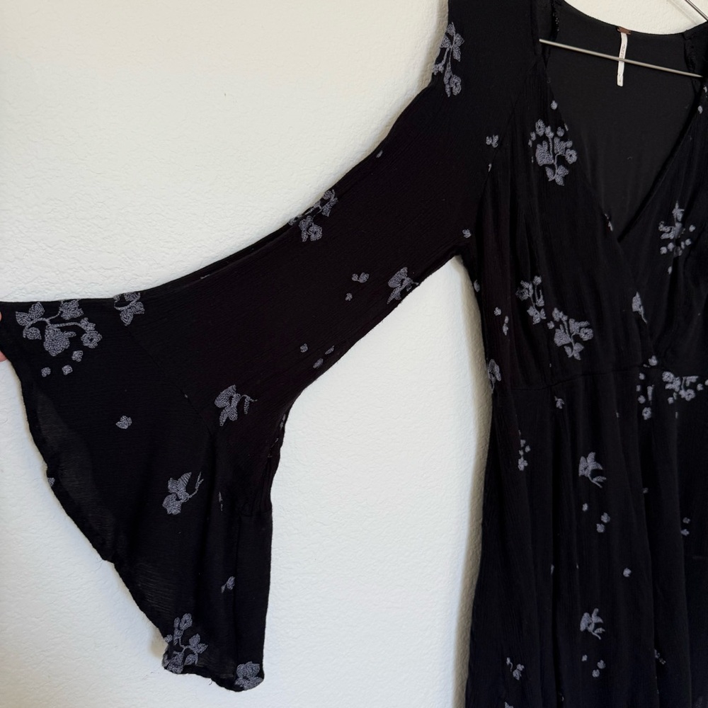 Free People Jasmine Embroidered Floral Black Dress Size 8 - Picture 5 of 6